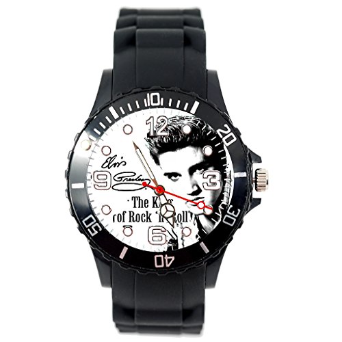 TAPORT® Unisex Uhr Analog Quarzwerk mit Silikon Armband Elvis Presley Schwarz Rund von TAPORT