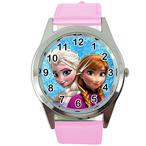 TAPORT® Damen Uhr Analog Quarzwerk mit Leder armband Frozen Elsa Anna rosa rund von TAPORT