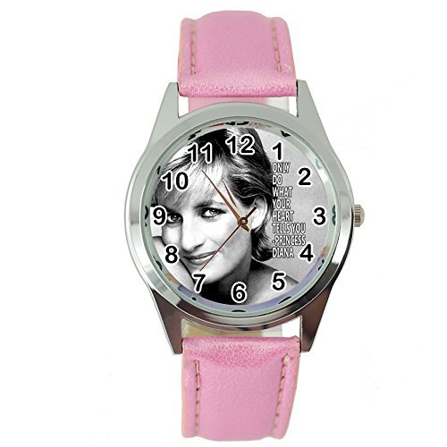 taport® Princess of Wales Diana Bergkristall rund Armbanduhr Pink Echt Leder Band Zifferblatt + Gratis Ersatz Batterie + Gratis Geschenkverpackung von TAPORT