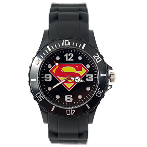 TAPORT® Unisex Uhr Analog Quarzwerk mit Silikon Armband Superman Schwarz Rund von TAPORT