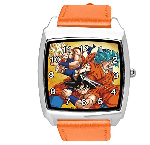 TAPORT Orange Leder Quadratische Uhr für Anime Fighters Fans, Orange, Gurt von TAPORT