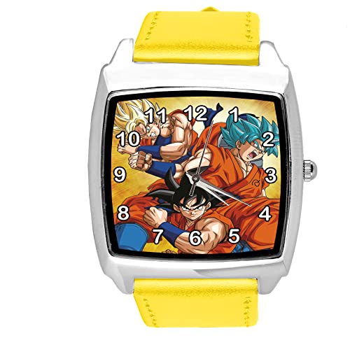 TAPORT Quadratische Armbanduhr aus gelbem Leder für Anime Fighters Fans, gelb, Armband von TAPORT