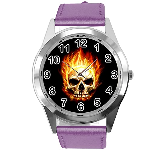 Armbanduhr für Fans von Skull E3, Leder, rund, Violett, violett von TAPORT