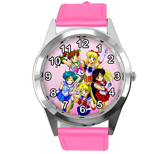 TAPORT Hot Pink Leder Runde Uhr für Manga Fans, hot pink, Gurt von TAPORT