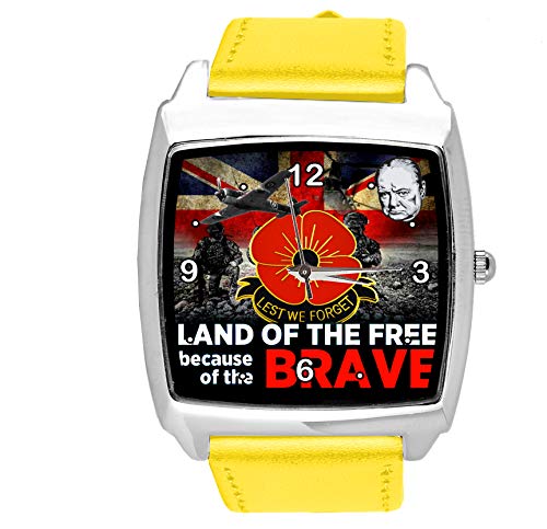 Armbanduhr für britische Soldaten-Fans mit quadratischem Zifferblatt, gelbes Leder von TAPORT