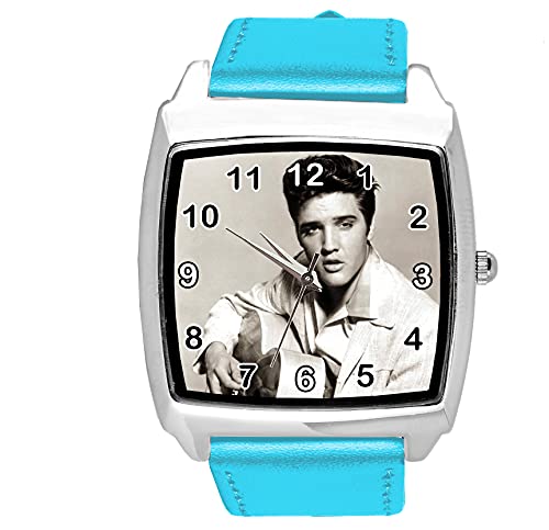 Blue Leather Square Watch for Rock and Roll Fans E3 von TAPORT
