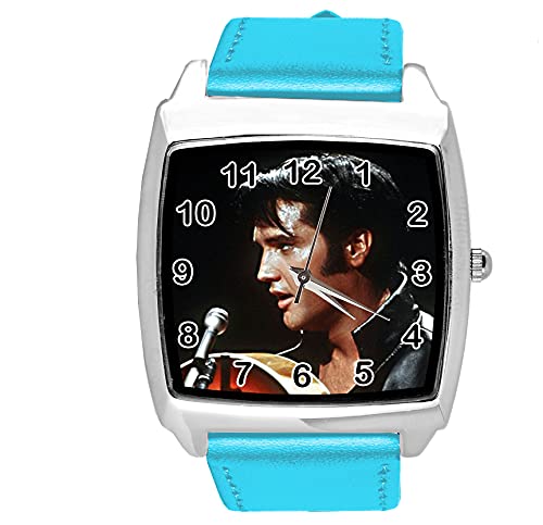 Blue Leather Square Watch for Rock and Roll Fans E4 von TAPORT