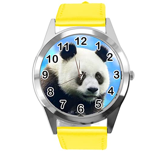 Gelbe Lederuhr für Fans von Panda, gelb von TAPORT