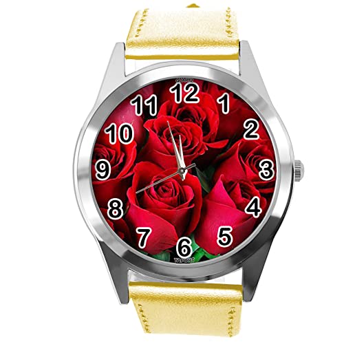 Goldfarbene Leder-Armbanduhr für Blumen-Fans e2, gold von TAPORT
