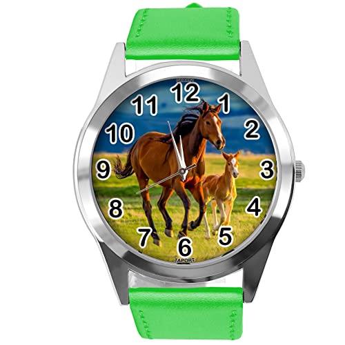 Grüne Leder-Armbanduhr für Pferde-Fans E5, grün von TAPORT