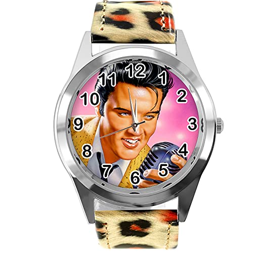 Leopard Print Leder Runde Uhr für Rock and Roll Fans E1 von TAPORT