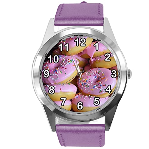 TAPORT Lila Leder Runde Uhr für Donut-Fans, violett, Gurt von TAPORT