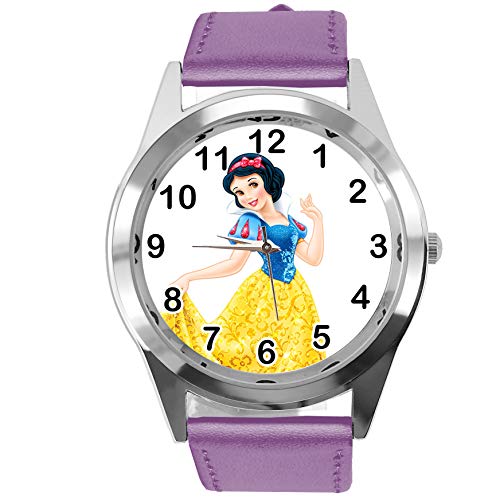 TAPORT Lila Leder Runde Uhr für Fans von Princess, violett, Gurt von TAPORT