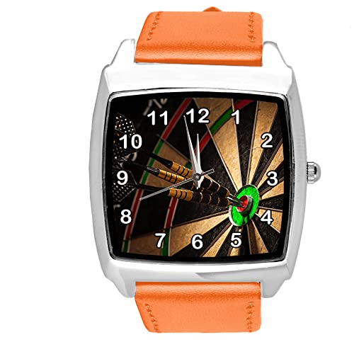 Orange Leder Quadratische Uhr für Dart-Fans von TAPORT