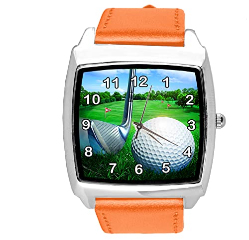 Orange Leder Quadratische Uhr für Golf-Fans von TAPORT