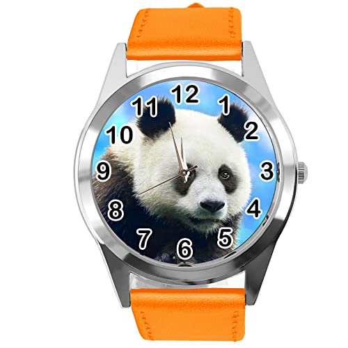 TAPORT Orange Leder Runde Uhr für Fans von Panda, Orange, Gurt von TAPORT