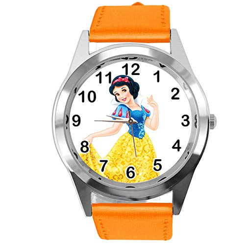 Orange Leder Runde Armbanduhr für Fans von Prinzessin, Orange von TAPORT