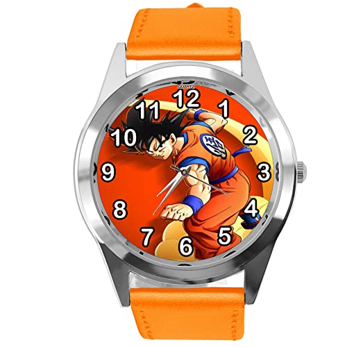 TAPORT Runde Armbanduhr aus Leder für Anime Fighters Fans, Orange, Riemen von TAPORT