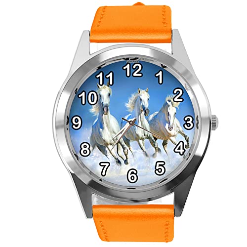 Orange Leder Runde Uhr für Pferdefans E4 von TAPORT
