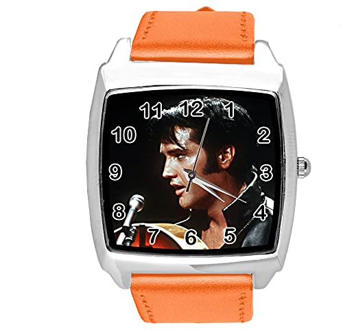 Orange Leder quadratische Uhr fur Rock and Roll Fans E4 von TAPORT