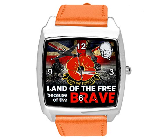 Orange Leder quadratisches Zifferblatt Uhr für britische Soldaten Fans von TAPORT