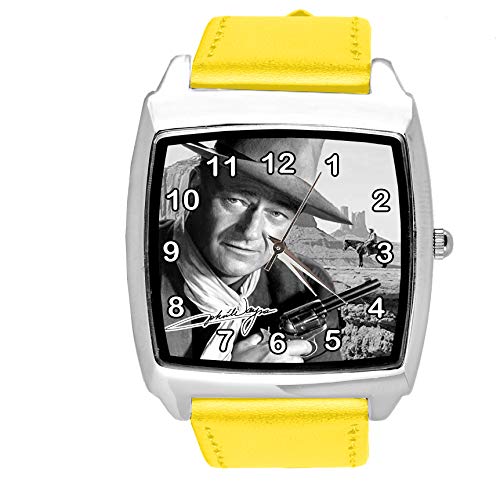 Quadratische Armbanduhr, Leder, Gelb für John Wayne Fans von TAPORT