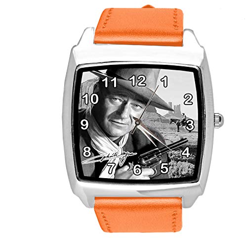 Quadratische Armbanduhr aus Leder für Fans von westlichen Filmen, Orange von TAPORT