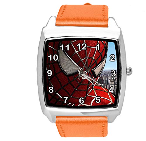 Quadratische Uhr aus Leder für Fans von Superhelden e1, Orange von TAPORT