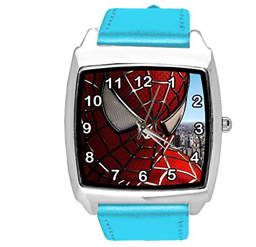 Quadratische Uhr aus blauem Leder für Fans von Superhelden e1, blau von TAPORT