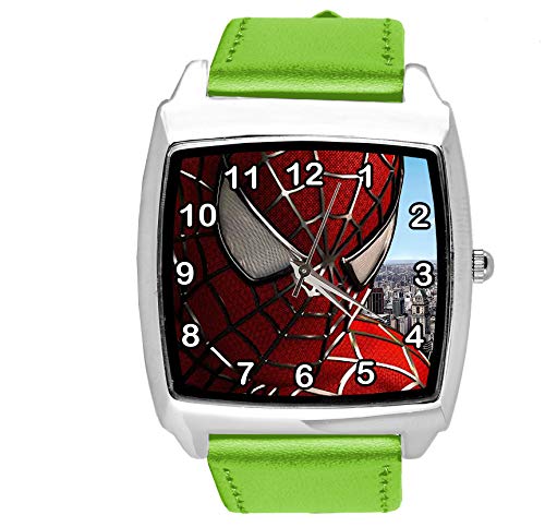 Quadratische Uhr aus grünem Leder für Fans von Superhelden e1, grün von TAPORT