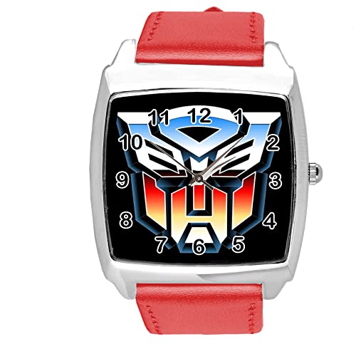 Quadratische Uhr aus rotem Leder für Fans von Robotern E2, rot von TAPORT
