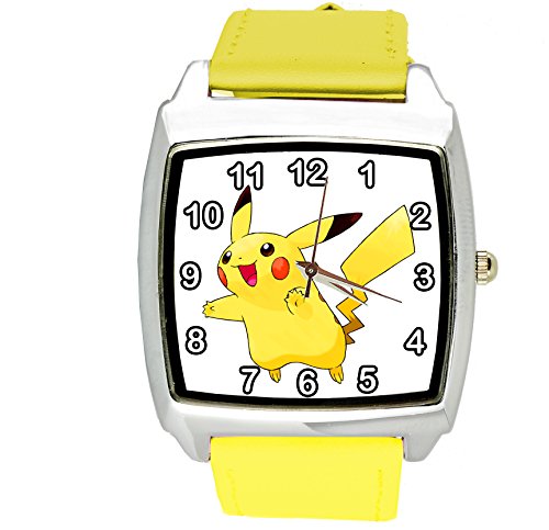 Quarzuhr für Pikachu-Fans, Leder, quadratisch, Gelb von TAPORT