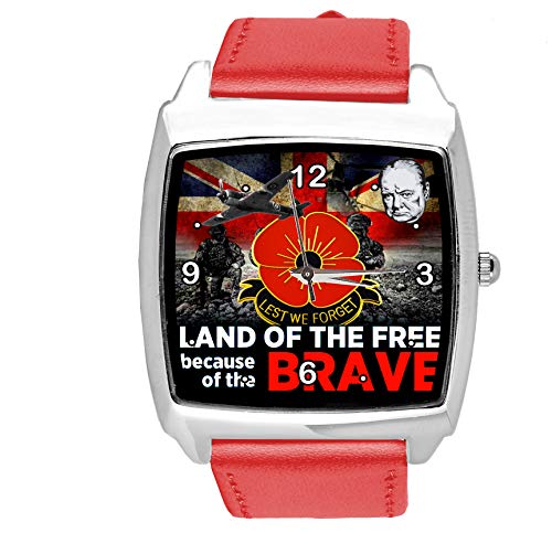 Rotes Lederarmband mit quadratischem Zifferblatt für britische Soldaten-Fans. von TAPORT