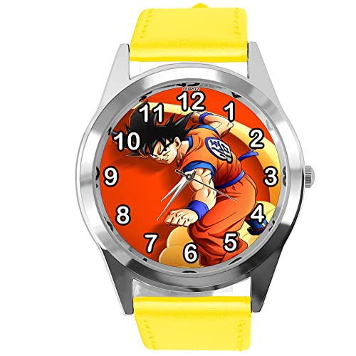 Runde Armbanduhr aus Leder für Anime-Fighters-Fans, Gelb von TAPORT