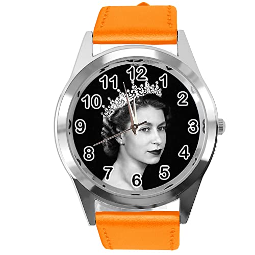 Runde Armbanduhr aus Leder für Fans von Queen e2, Orange von TAPORT