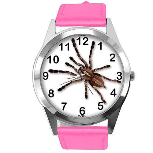 Runde Armbanduhr aus Leder für Fans von Spinne, Hot Pink, hot pink von TAPORT