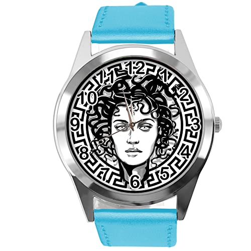 Runde Armbanduhr aus blauem Leder für Fans der Mode, blau Runde Armbanduhr aus blauem Leder für Fans der Mode, blau von TAPORT