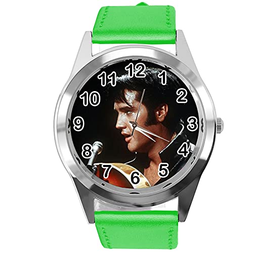 Runde Armbanduhr aus grünem Leder für Rock- und Roll-Fans E2 von TAPORT