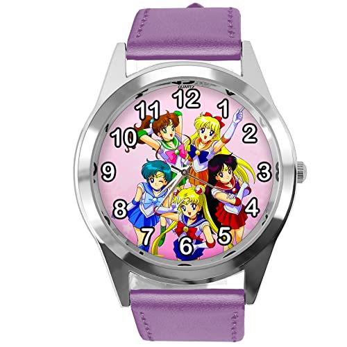 Runde Armbanduhr aus lila Leder für Manga-Fans von TAPORT