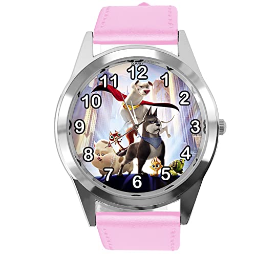 Runde Armbanduhr aus rosa Leder für Fans von Haustieren, babyrosa von TAPORT