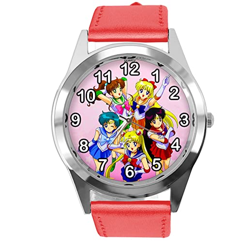 TAPORT Rote Leder Runde Uhr für Manga Fans, rot, Gurt von TAPORT