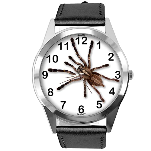 TAPORT Runde Armbanduhr aus schwarzem Leder für Fans von Spider, Schwarz , Riemen von TAPORT