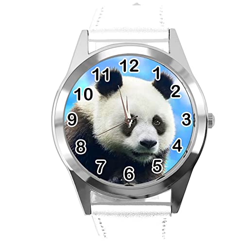 TAPORT Weiße runde Uhr aus Leder für Fans von Panda, weiß, Gurt von TAPORT