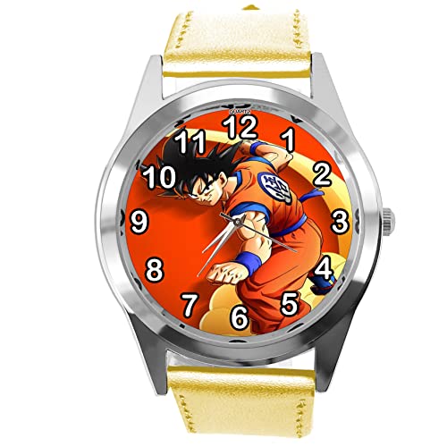 Runde Armbanduhr für Anime-Fighters-Fans, Leder, goldfarben von TAPORT