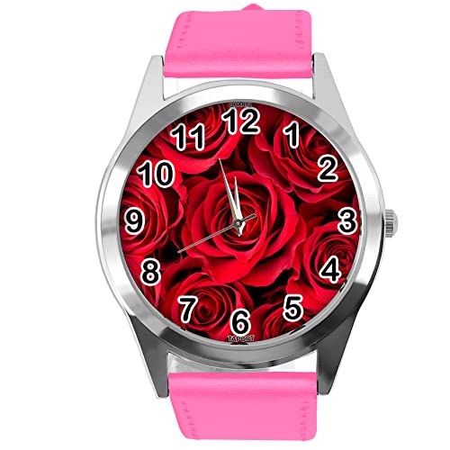 Runde Armbanduhr für Blumen-Fans E1, hot pink von TAPORT
