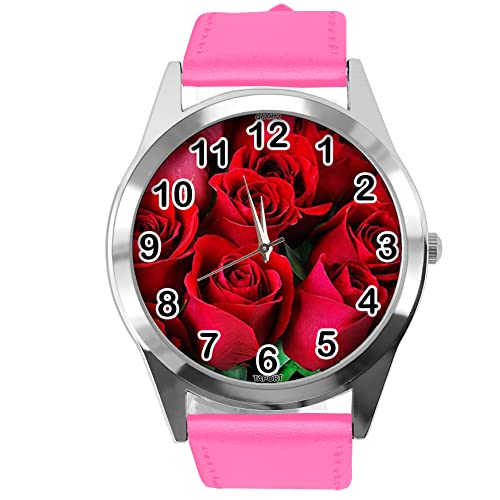 Runde Armbanduhr für Blumen-Fans E2, Hot Pink, hot pink von TAPORT