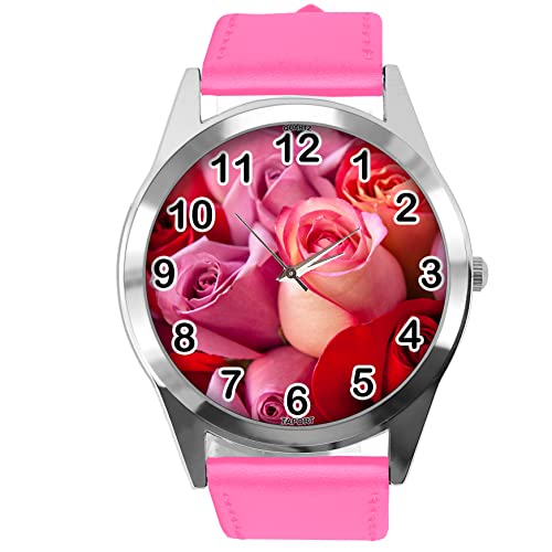 Runde Armbanduhr für Blumen-Fans E3, hot pink von TAPORT