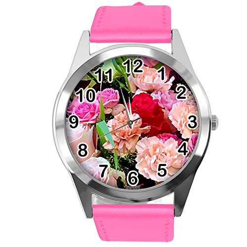 Runde Armbanduhr für Blumen-Fans E4, Hot Pink, hot pink von TAPORT