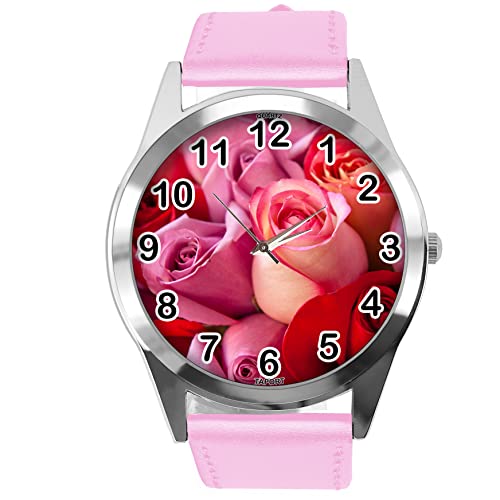 Runde Armbanduhr für Blumen Fans e3, babyrosa von TAPORT