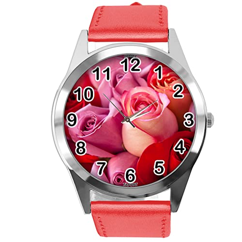 Runde Armbanduhr für Blumen Fans e3, rot von TAPORT